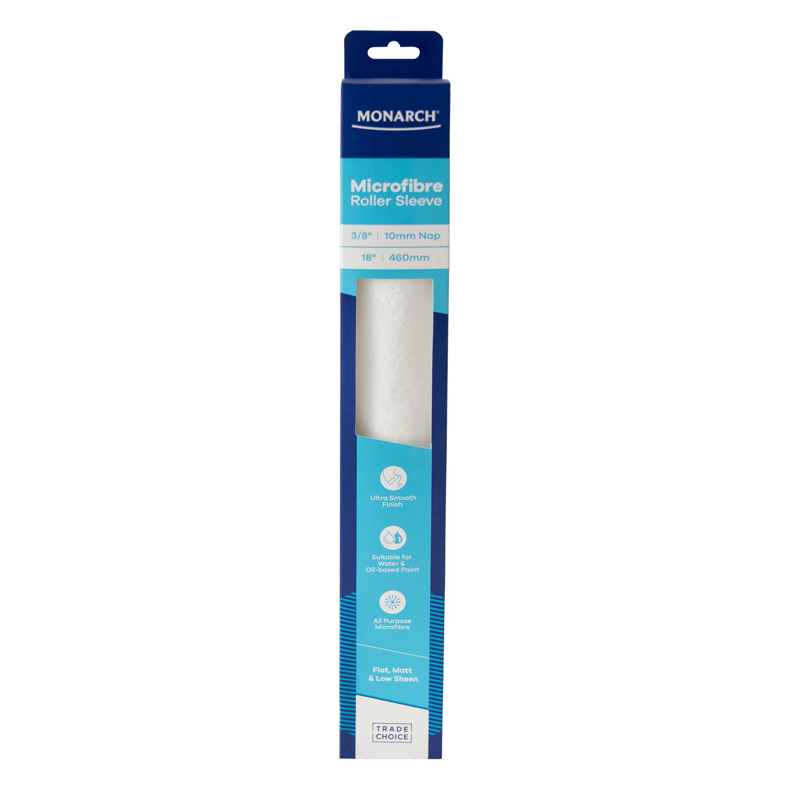 Monarch Microfibre Roller Sleeve 18" (460mm) - 10mm Nap in packaging standing up