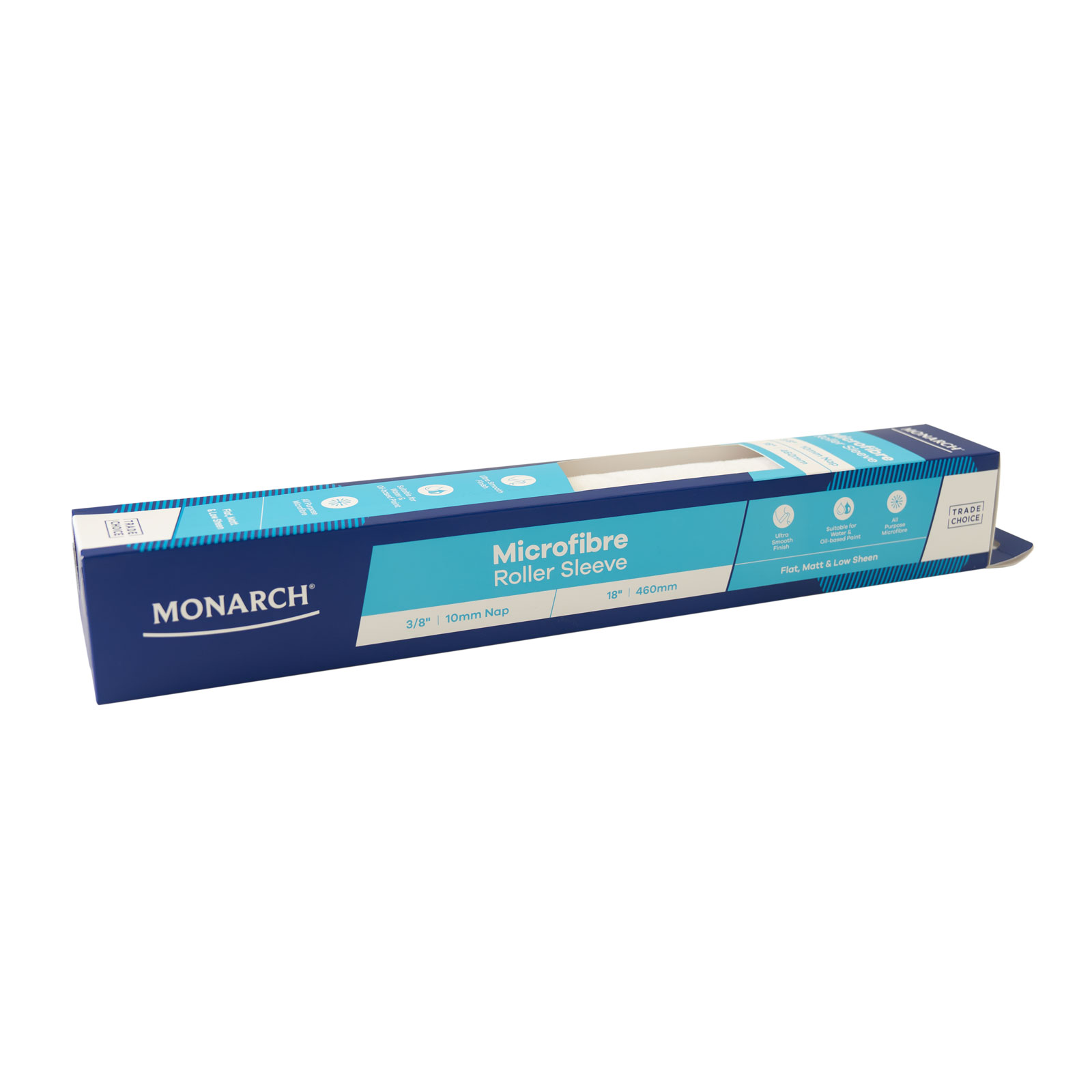 Monarch Microfibre Roller Sleeve 18" (460mm) - 10mm Nap in packaging side shot