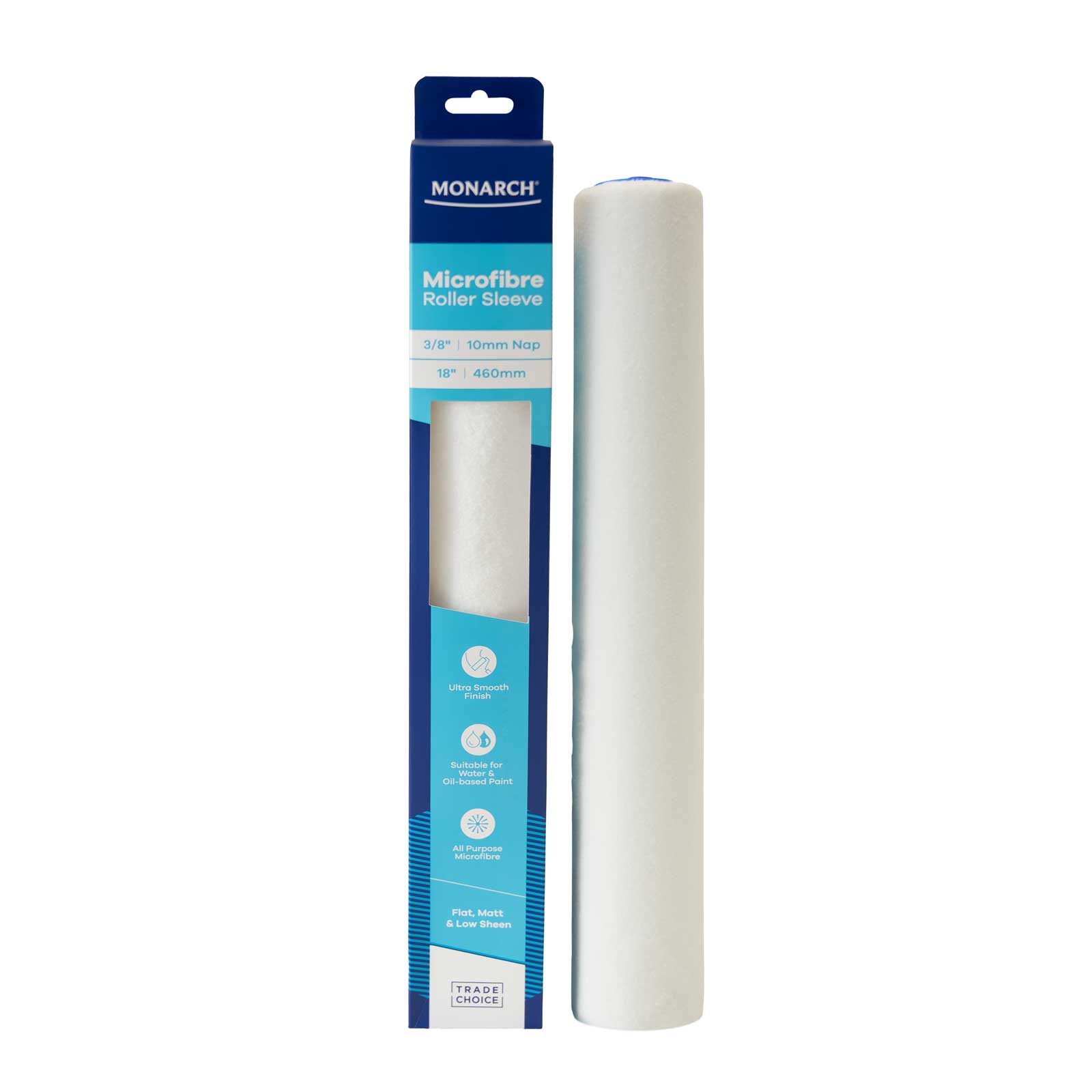 Monarch Microfibre Roller Sleeve 18" (460mm) - 10mm Nap in and out of packaging