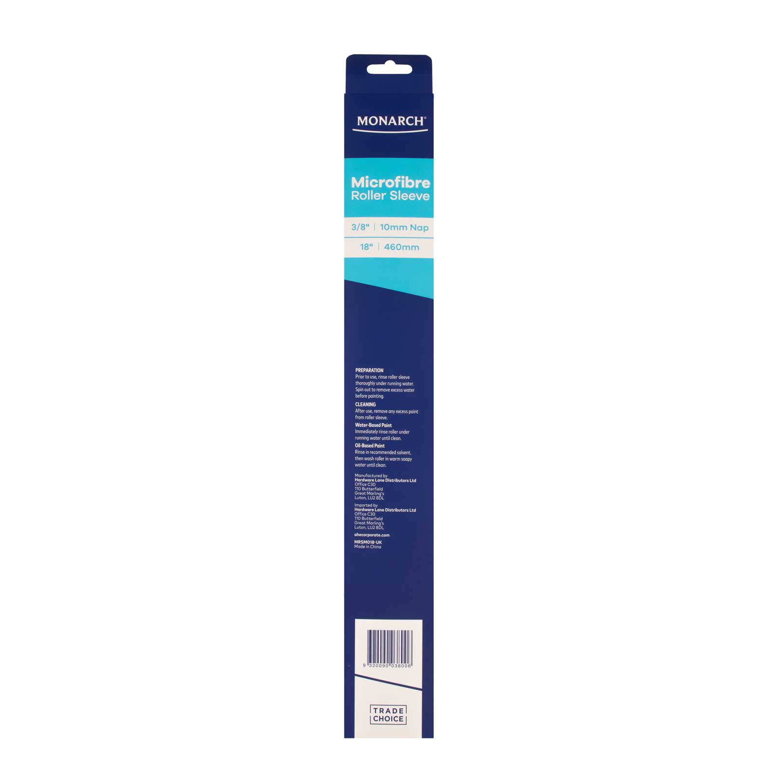 Monarch Microfibre Roller Sleeve 18" (460mm) - 10mm Nap back of packaging