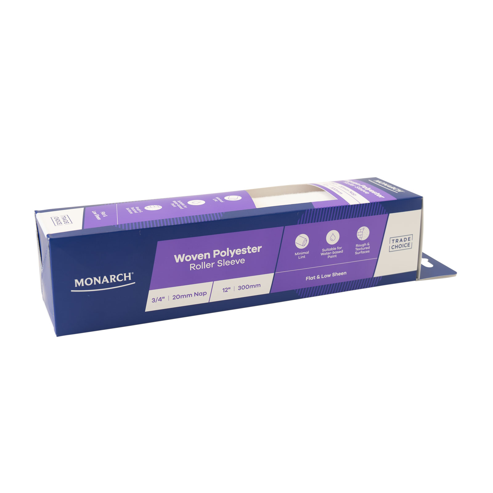 Monarch Render & Brick Walls Roller Sleeve - 12" (300mm) - 20mm Woven Polyester in packaging side image